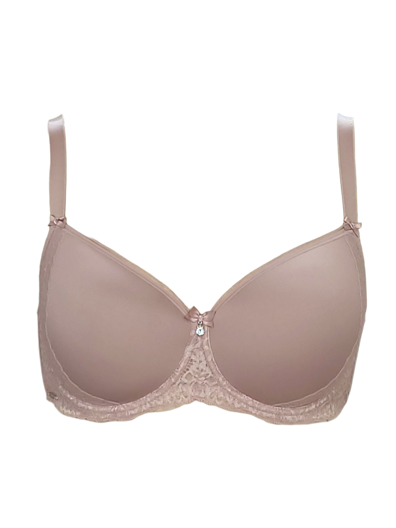 Biustonosz pudrowy róż półusztywniany Lanny Mode z koronką.