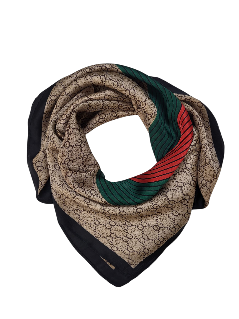 Modna apaszka brązowa z czerwonym detalem