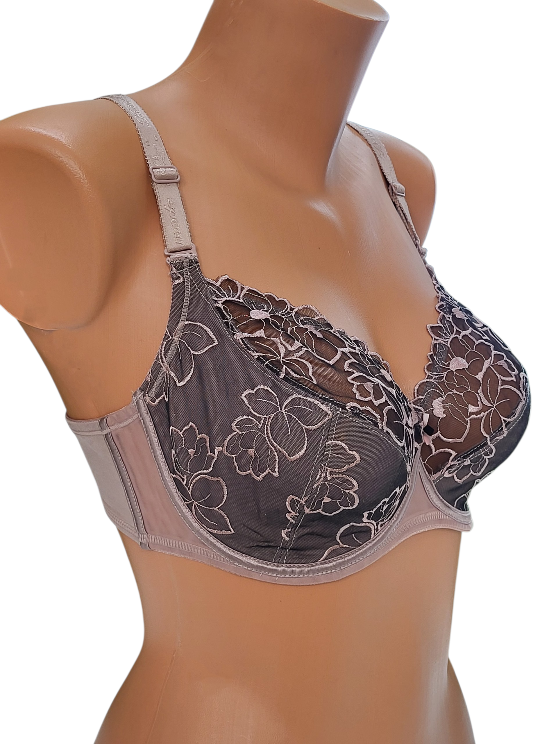 Biustonosz miękki kawowy SOFT z eleganckim haftem i regulowanymi ramiączkami