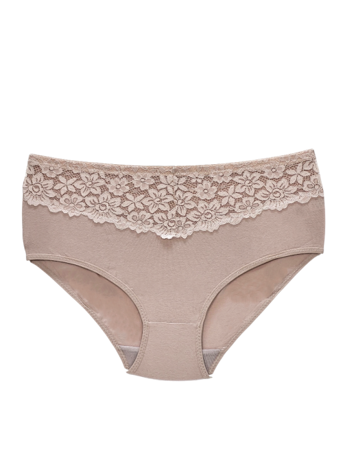 Majtki bawełniane damskie beżowe z koronką klasyczne