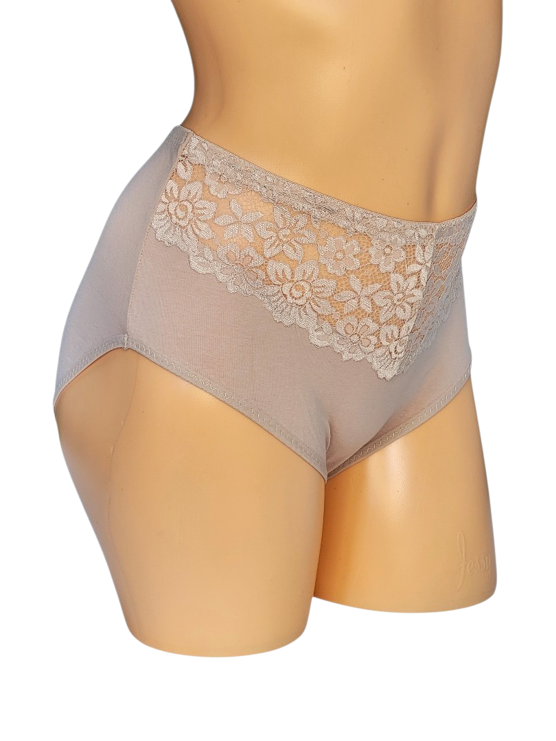 Majtki bawełniane damskie beżowe z koronką