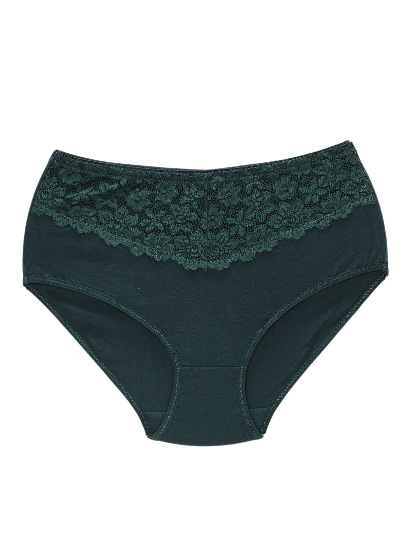 Majtki bawełniane damskie zielone z koronką stylowe