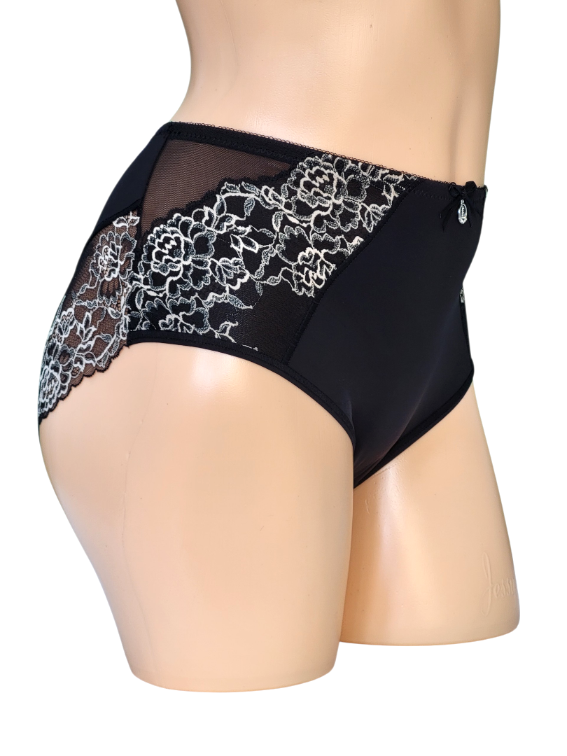 v 51679 czarny beż (3) Majtki damskie czarne eleganckie
