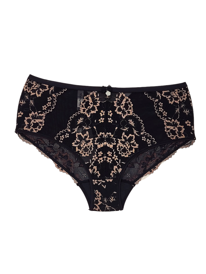 Majtki damskie czarne z beżową koronką – Lanny Mode