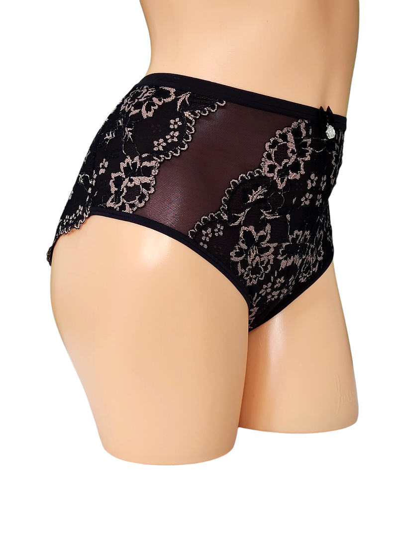 Majtki damskie czarne z beżową koronką Lanny Mode